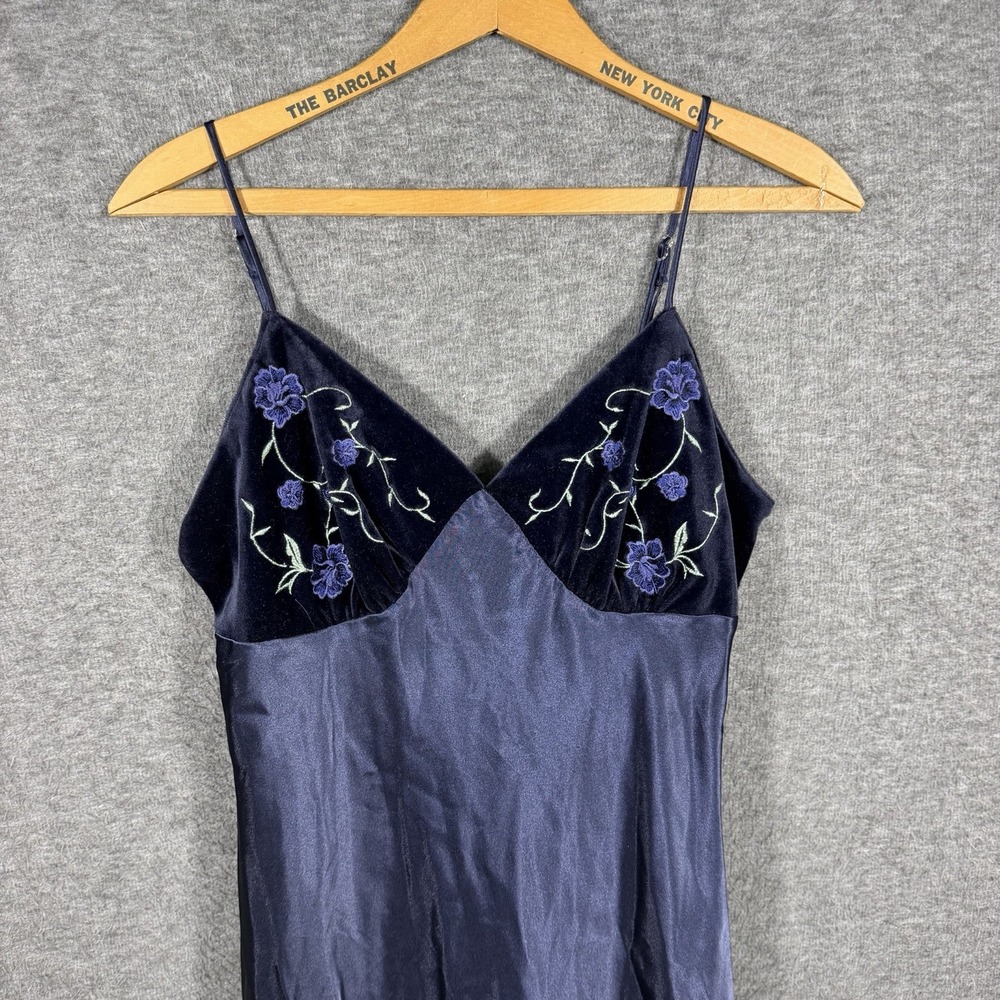 Women's Navy Jewel Tone Satin With Floral Velvet Babydoll Whimsygoth Date Size M